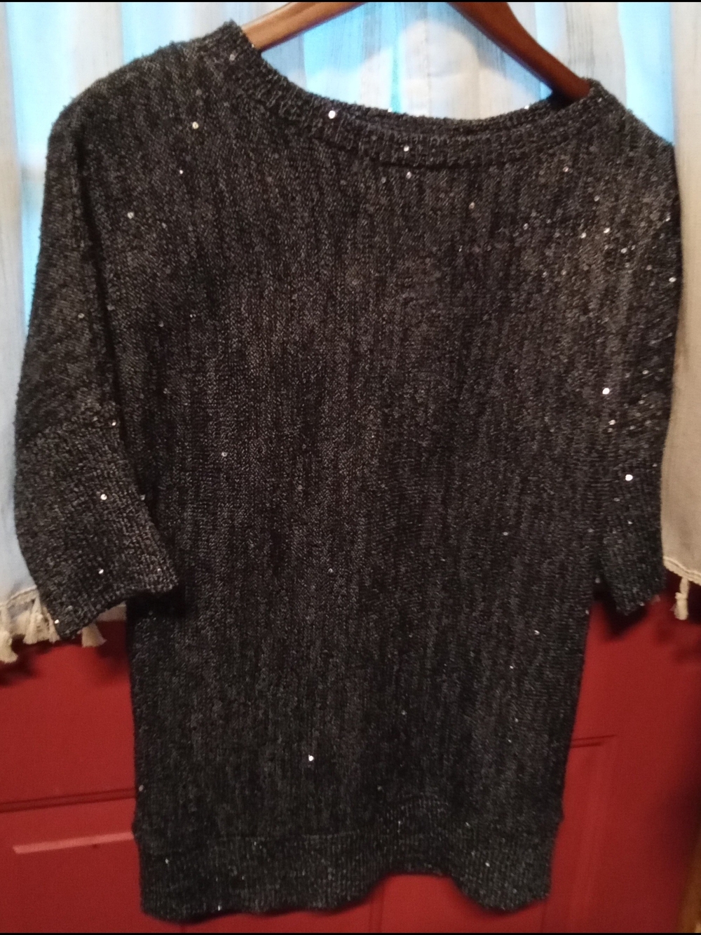 Source Unknown Dark Gray Sequin Crewneck Sweater
